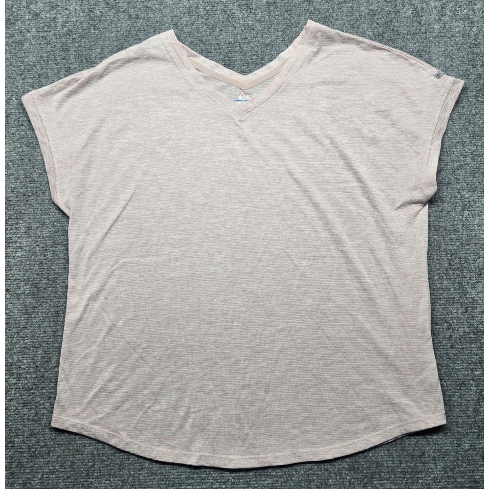 Columbia Sportswear T-Shirt Womens L Pink Heathered V-Neck Short Sleeve
